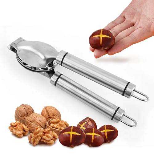Holzsammlung Abridor de Castañas, Corta Castañas Multifuncional, Cascanueces en Acero Inoxidable, Pinzas para Castañas Chestnut Open Clip Nut Crackers para Castañas Nueces y Otros Frutos Secos
