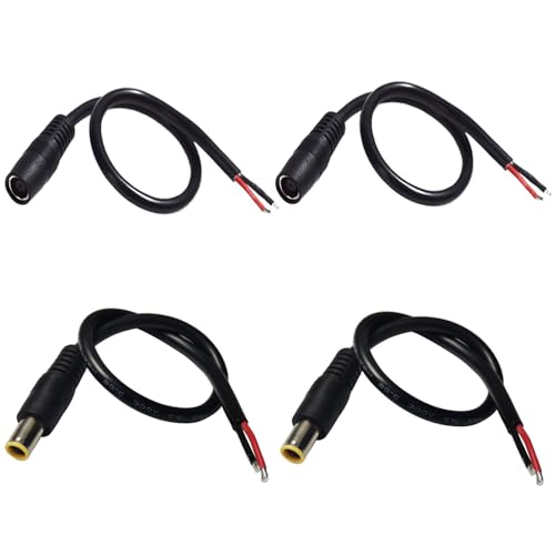 4PCS DC7909 DC8mm Power Cable, Male Plug and Female Socket to Bare Wire Open End Power Wire Supply Repair Cable, 16AWG Barrel Connector Pigtail for Solar Cell,Outdoor Power Supply(0.3m)
