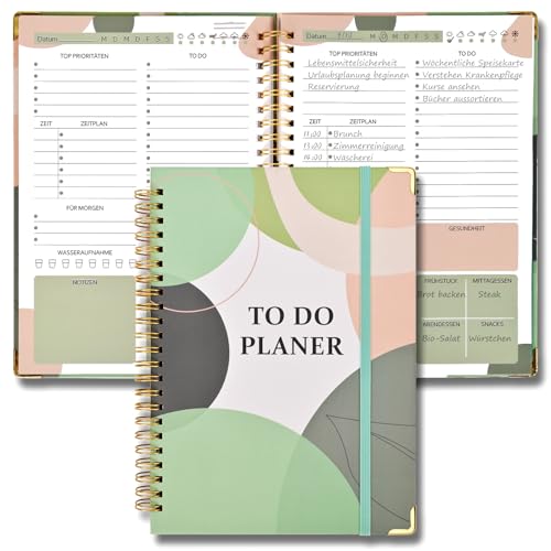 To Do Planer & Daily Planner A5: Tagesplaner undatiert - Notizbuch mit To Do Liste Spiral 120 Seiten/60 Blatt148x210mm mit Hard Cover fur Zuhause, Organizer, Schule & Buro