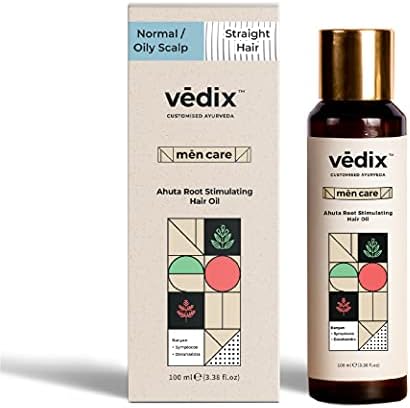 Vedix Hair Fall Oil For Men-Ahuta Root Stimulating Hair Oil With Banyan + Symplocos + Daruharidra Customized For Normal-Oily Scalp & Straight Hair-Customized Ayurveda For Hair Growth In Men-100Ml