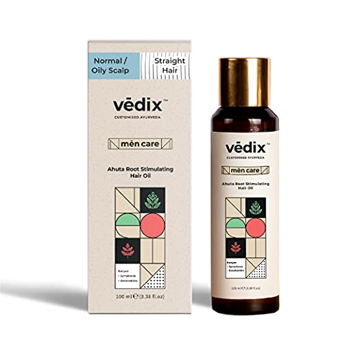 Vedix Hair Fall Oil For Men-Ahuta Root Stimulating Hair Oil With Banyan + Symplocos + Daruharidra Customized For Normal-Oily Scalp & Straight Hair-Customized Ayurveda For Hair Growth In Men-100Ml