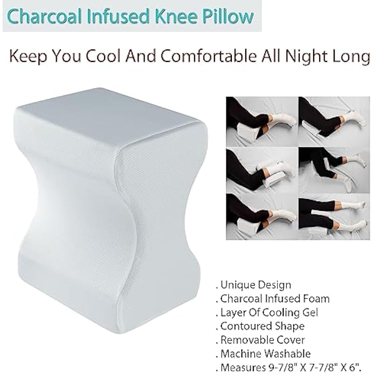 IdeaWorks Charcoal Infused Memory Foam Knee Pillow for Relief Pregnancy Hip Back Lower Body Nighttime Pain, X,9-7/8 X 7-7/8 X 6