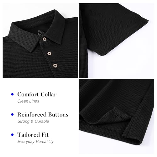 WARHORSEE Golf Polo Shirts for Men Short Sleeve Wrinkle Free 4 Way Stretch Moisture Wicking Performance Collared Tshirts,Z Black,M