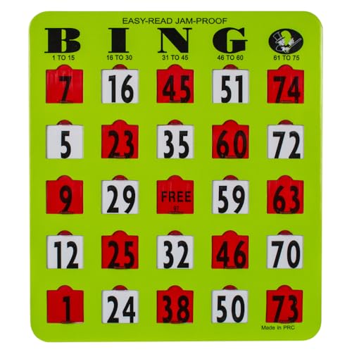 MR CHIPS Jam-Proof Easy-Read Large Print Fingertip Bingo Cards with Sliding Windows - 50 Pack in Green Style