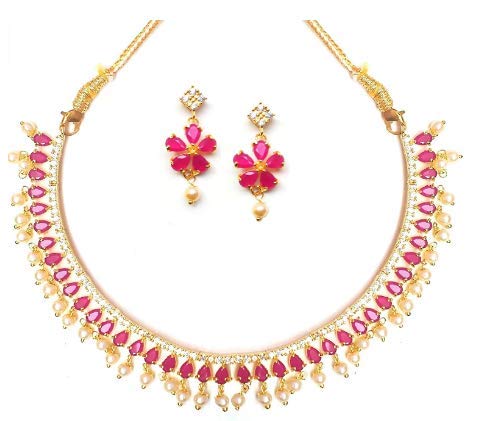 makezak American Diamonds Choker Red Ruby Necklace for Women (B08L84G779) Amazon Price History, Amazon Price Tracker