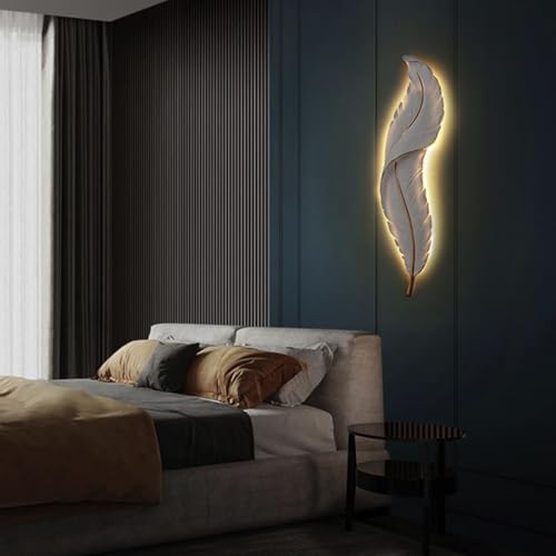 Image of Groeien 12W | 3 Color Modern LED White Feather Wall Sconce Gold Wall Light for Bedroom Living Room Corridor Lighting Fixtures Wall Mount(Warm+Natural+Coolwhite)(Feather-White, 1)