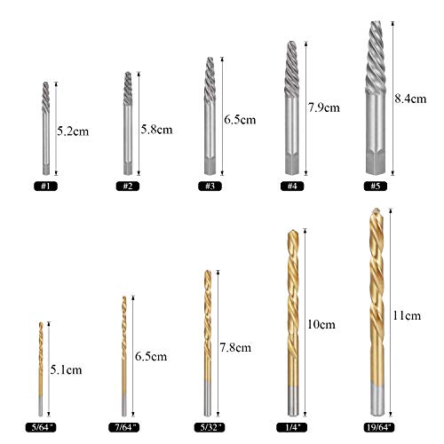 10PCS Screw Extractors with Left Hand Cobalt Drill Bits Set,Damaged Screw Remover Drill Extractor Combination Set