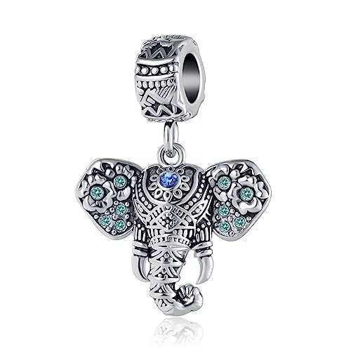 Image of KunBead Jewelry Lucky Elephant Dangle Animal Charms Compatible with Pandora Bracelets Necklaces for Women
