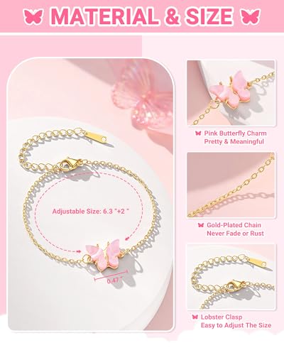 Kindergarten/5th Grade/8th Grade Graduation Gifts, Adjustable Pink Butterfly Bracelet4