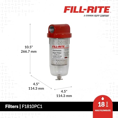 Image of Fill-Rite F1810PC1 10 Micron Particulate 25 GPM Clear Bowl Fuel Filter with 1 inch Filter Head