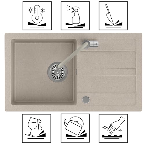 Miniatura 10 de Quadron Go Max Lavello In Granito 1 Vasca Dimensioni: 77 X 44 X 17,6 Mobile Base Di: 50 Cm Proprio