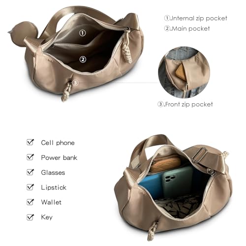 Image of Crescent Shoulder Bag for Women Nylon Crossbody Purses Trendy Hobo Bags Medium Sling Bag Travel Slouchy Dumpling Bag