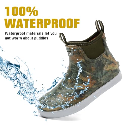 Image of Men's Deck Boots, Waterproof Non-Slip Ankle Rain Boots for Fishing | Waterproof rubber ankle boots with non-slip traction for fishing, gardening, farming, boating and wet outdoor work.
