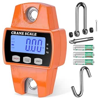 RoMech 660lb Digital Hanging Scale with Cast Aluminum Case, Handheld 300kg Crane Scale with Hooks for Farm, Hunting, Fishing, Outdoor (Orange)