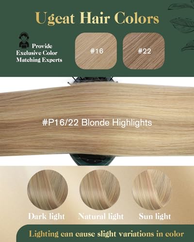 Image of Ugeat Clip in Hair Extensions Real Human Hair Highlight 14 Inch 7pcs 105g
