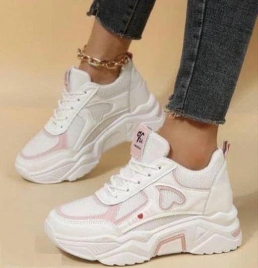 Image of Women Chunky Sneakers Lightweight Lace-Up Casual Sports Shoes Breathable Mesh Running Walking Shoes
