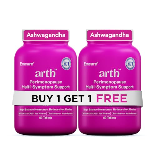 Image of Arth Perimenopause Support | Pack of 2 | Menopause Supplement for Women to Help with Hot Flashes, Mood Swings, Night Sweats & Hormonal Balance with Ashwagandha, Chasteberry & Soy Isoflavones | 120 Veg Tablets
