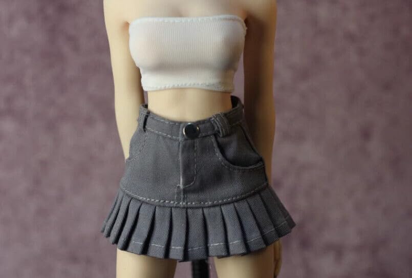 1/6 Female Soldier Clothes Vest Tube Top Skirt Model for 12" (White Tube Top+Gray Skirt)
