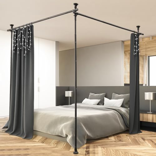 Drill-Free Room Divider Curtain Rod - Adjustable 4-10ft (H) 28-114inch(W) Inch No Damage Tension Pole, Heavy Duty 1