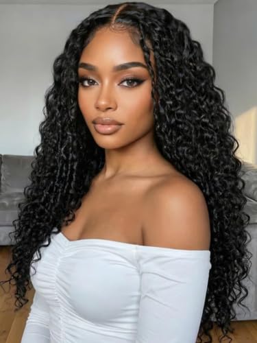 Beauty Forever Put-On-and-Go Water Wave Human Hair Wig – 7x5 HD Lace Glueless Wig, Pre-Styled Twists with Finger Coil Ends, Adjustable Drawstring No Slip Wig for Beginners 150% Density 16inch