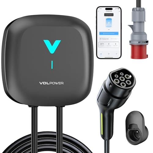 VDLPOWEREU Wallbox Typ 2 22kW mit APP 3-Phase Elektrofahrzeug-Ladestation mit 6m Typ 2 Ladekabel Steckerhalterung Ladestation mit Wlan & Bluetooth & IP67 für EVs & PHEVs