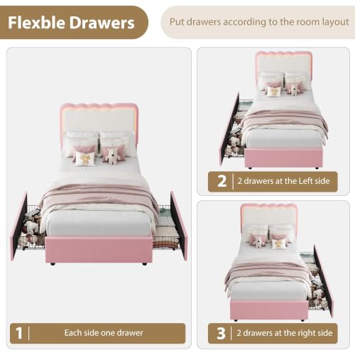Image of Garvee Irregular Wave LED 2-Drawer Soft Upholstered Bed, Soft Padding