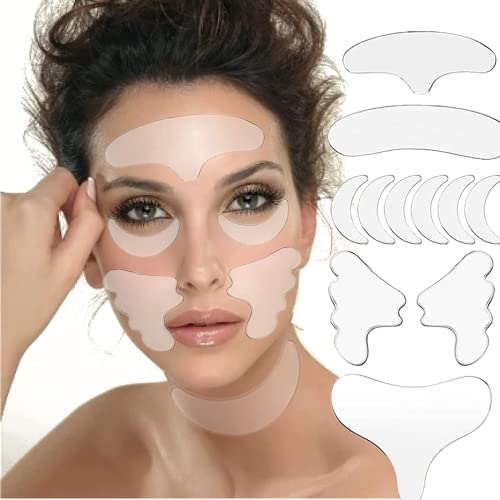 YISHIQI Face Wrinkle Patches Reusable Chest Wrinkle Pads – 11pcs Anti Wrinkles Silicone Pad for Skin Lines Prevention,Overnight Wrinkle Remover while Sleeping