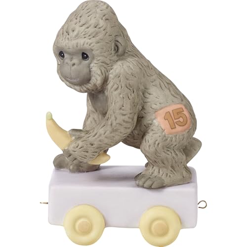 Precious Moments Birthday Train Gorilla, Age 15, It's Your Birthday Go Bananas, Birthday Gift for 15 Year Old Boys and Girls, Bisque Porcelain Figurine, 142035