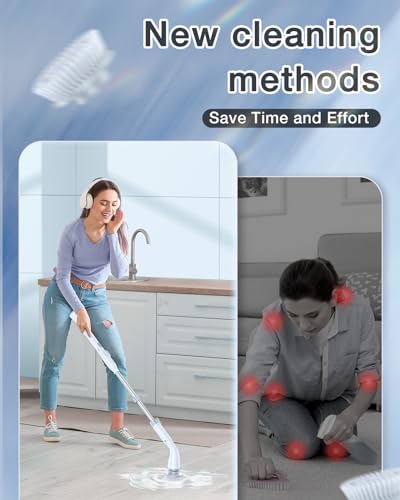 Brosse de nettoyage électrique rotative douche et carrelage avec manche télescopique - 5