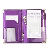 Deluxe Server Book Organizer for Restaurant Waiter Waitress Waitstaff | Purple & Gold Corners | 9 Pockets Includes Zipper Pouch with Pen Holder | Holds Guest Check Pad, Money, Coins