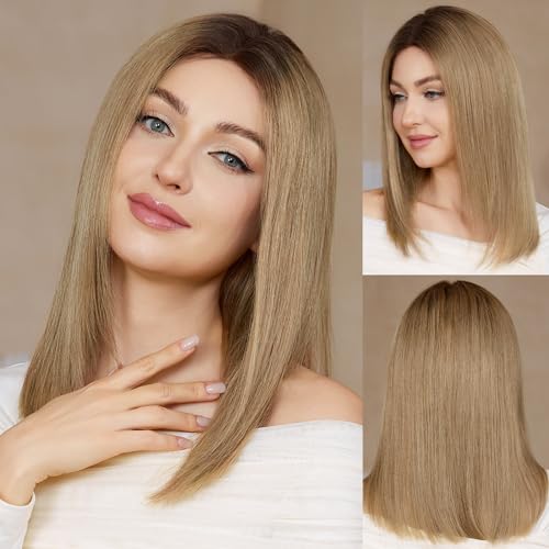 13x4 HD Lace Front Wigs Human Hair Nature Bob Blonde Straight Wig Pre Plucked 180% Density Transparent Lace Front Brazilian Glueless Lace Frontal Wig with Baby Hair (16inch)