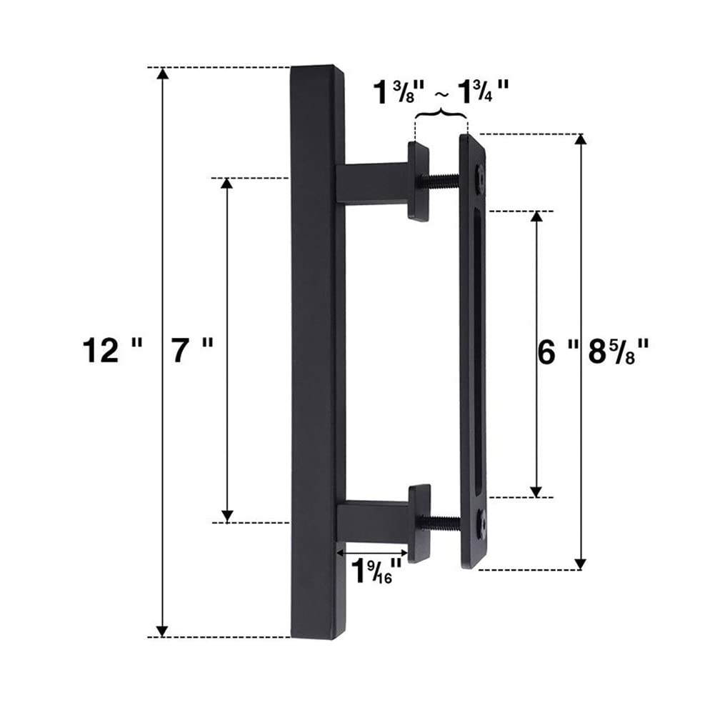 Tirador Puerta Corredera, Manija Puerta Granero, Tirador de Puerta, Tirador de Mango Granero Negro, con Accesorios de Montaje, para Puertas de Granero y Varias Puertas de Madera (Cuadrado)