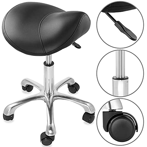 Saloniture Professional Ergonomic Saddle Stool, Black - Adjustable Hydraulic Seat, Rolling Spa Salon, Massage, And Medical Office Chair With Swivel Wheels #TOP5