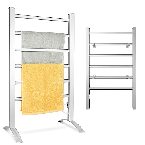 RELAX4LIFE Scaldasalviette Elettrico 100W, Portasciugamani Radiatore da Bagno con 6 Sbarre, Struttura in Alluminio, Montaggio a Parete/da Terra