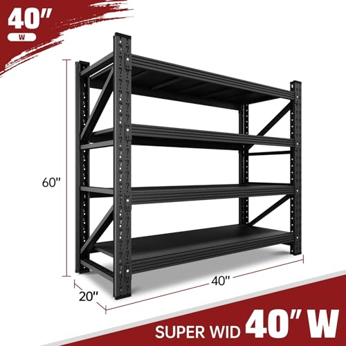 Image of RAVIGIN 3000LBS Storage Shelves,40 inch W Garage Shelving Heavy Duty Metal Adjustable Garage Shelves, Shelving Units Industrial Shelving for Warehouse,40 inch W x 20 inch D x 60 inch H,Black