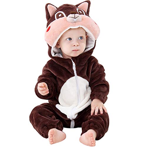 MICHLEY - Mono unisex con capucha para bebé, de franela de invierno, para cosplay, 2 a 24 meses - marr�n - 80 cm (altura:66/74 cm/6-12 meses)