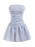 GORGLITTER Girl's Cute Strapless Dresses Ruched Ruffle Hem Formal Graduation Summer Short Dresses Blue and White 14 Years