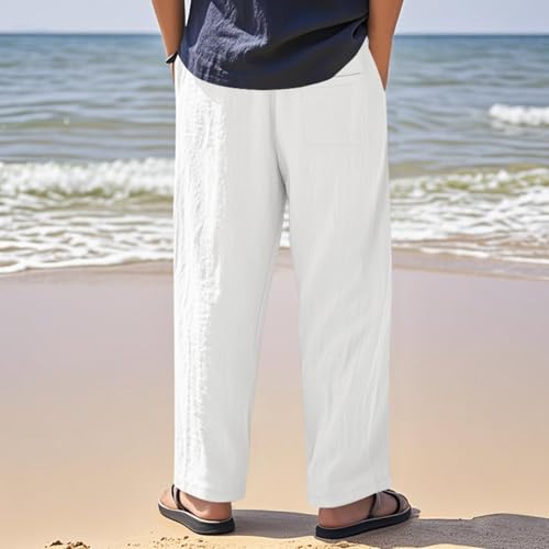 Mens Linen Pants Straight Leg Casual Summer Yoga Pant Loose Fit Drawstring Elastic Waist Beach Trousers with Pockets4