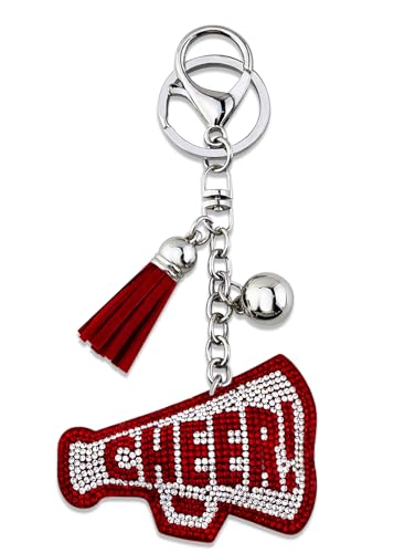Cheer Keychain Bling Cheerleading Gifts for Girls Teens Cheerleading Gift for Cheerleader Bag Charms for Purse Handbags Backpacks Rhinestone Accessories Cheer Gifts Bulk for Team Red