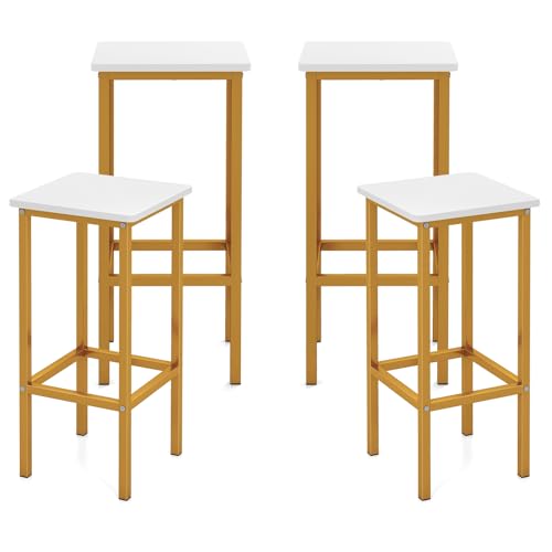 Image of COSTWAY Industrial Bar Stools Set of 4, Backless Square Breakfast Bar Chairs with Metal Frame and Footrest, Counter Height Stools for Kitchen Island Dining Room Living Room (White, 26 inch)