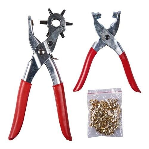 Leather Hole Punch & Eyelet Plier Set - with 100Pc Eyelets | Watch Strap, Handle Multi Purpose Hand Tool Kit, Strong & Durable, Punching Tools | Pliers, Household DIY