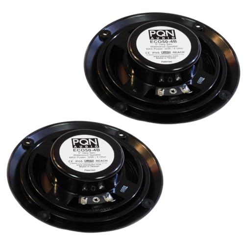 Image of PQN Audio Eco50-4BK 5 inch Ultra Slim Waterproof Marine Speaker for RV, Camper, Cabinet and Hot tub. Chemical and UV Resistant. Wall and Floor Mount Outdoor Speakers (Black)