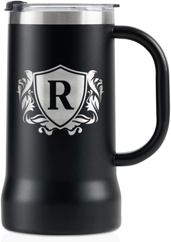 Onebttl Personalized Beer Stein, Beer Mug with Handle - Gifts for Beer Lovers, Men Who Have Everything on Birthday, Christmas - Customized Monogram 24 oz Double Wall Stainless Steel Cup, R