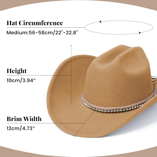 Image of Cowboy Hats for Women and Men with Wide Brim Felt Western Hats for Cowgirls and Cowboys