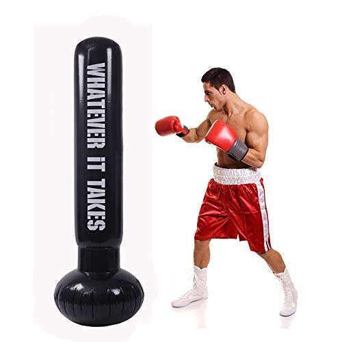 ERWEF Thickened Version of Inflatable Sandbags/Pressure Relief/Velvet Tumbler/With Pump/Height: 160 Cm/For Speed Boxing Training/Black