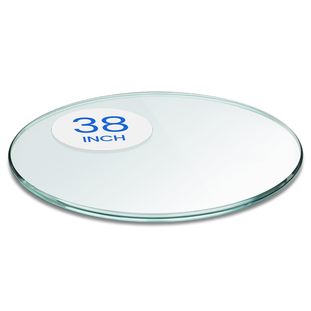 Dulles Glass 38 inch Round Glass Table Top - Tempered - 3/8" Thick Glass Surface, Safe Pencil Edge, Multipurpose for Dining Table, Patio, Coffee and End Table