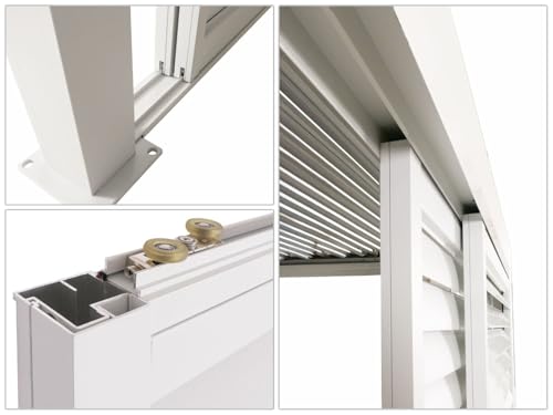 4er-Set Aluminium Schiebetür für Pergola HWC-L46, Terrassenüberdachung, Lamellenpaneel Modul, 206x369cm - weiß