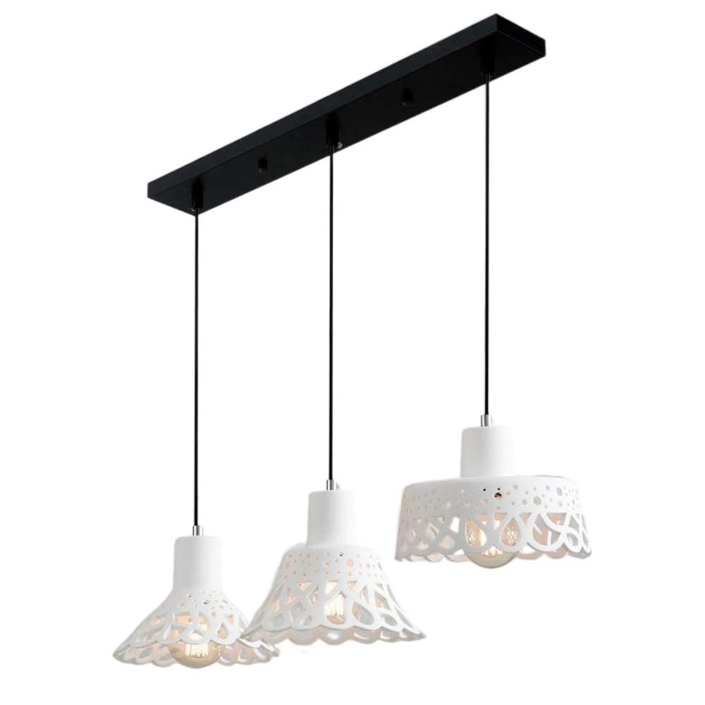 Lustre carré art déco blanc ciment plafonnier salon allée 3 têtes