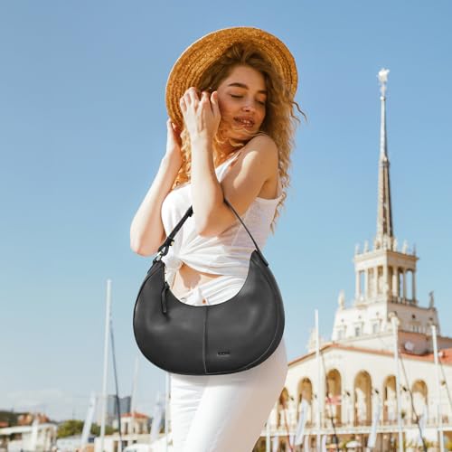 Image of S-ZONE Top Grain Leather Shoulder Bags for Women Hobo Crescent Bag Handbags Purse