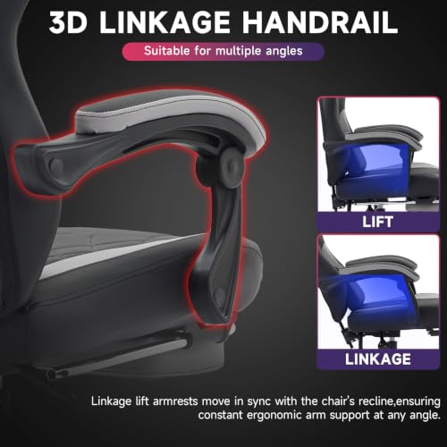 Image of Gaming Chair with Footrest and Massage Lumbar Support, Ergonomic Computer Gamer Chair, Office Video Game Chairs with Adjustable Height and Backrest (BlackGrey)
